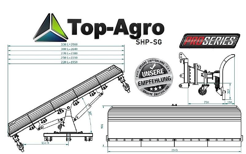 Top-Agro Schneepﬂuge Gerade hydr. Serie HEAVY DUTY 2,2m/2,5m/2,7m/3,0m3,3m !!NEU!! SHP-SG WINTERAKTION